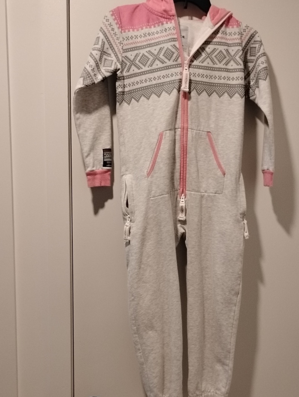 Onepiece Grey and Pink Fair Isle Hooded Jumpsuit